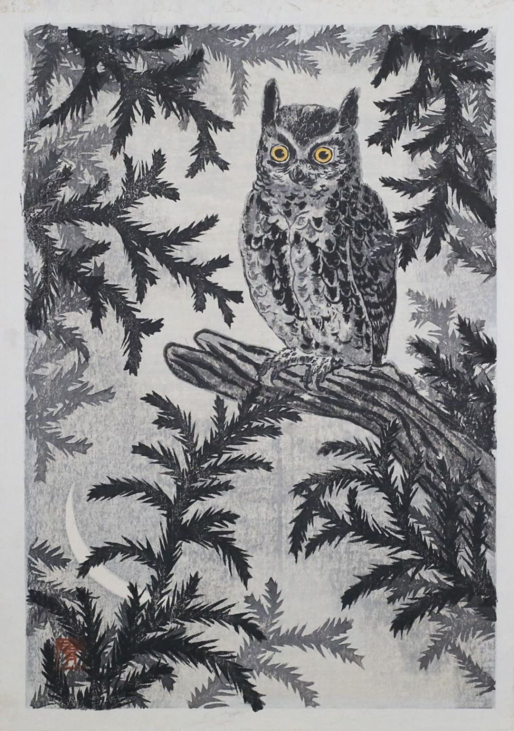 Lot 178: Aoyama Masaharu Japanese Woodblock Owl