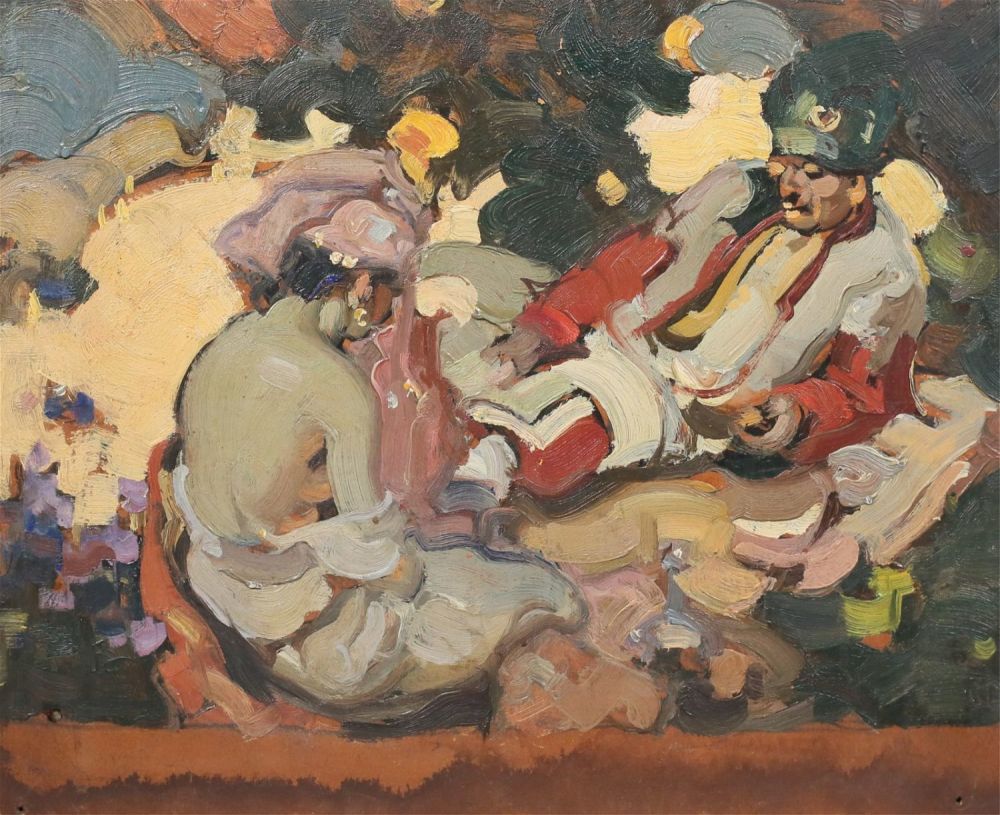Lot 186: After Frank Brangwyn Oil on Panel Rubaiyat