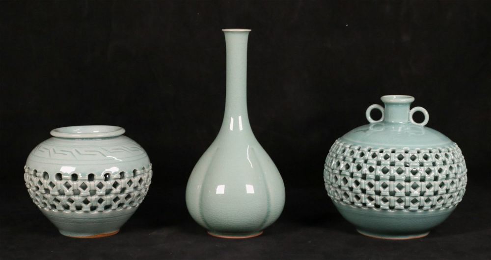 Lot 242: 3 Korean Celadon Porcelain Vases