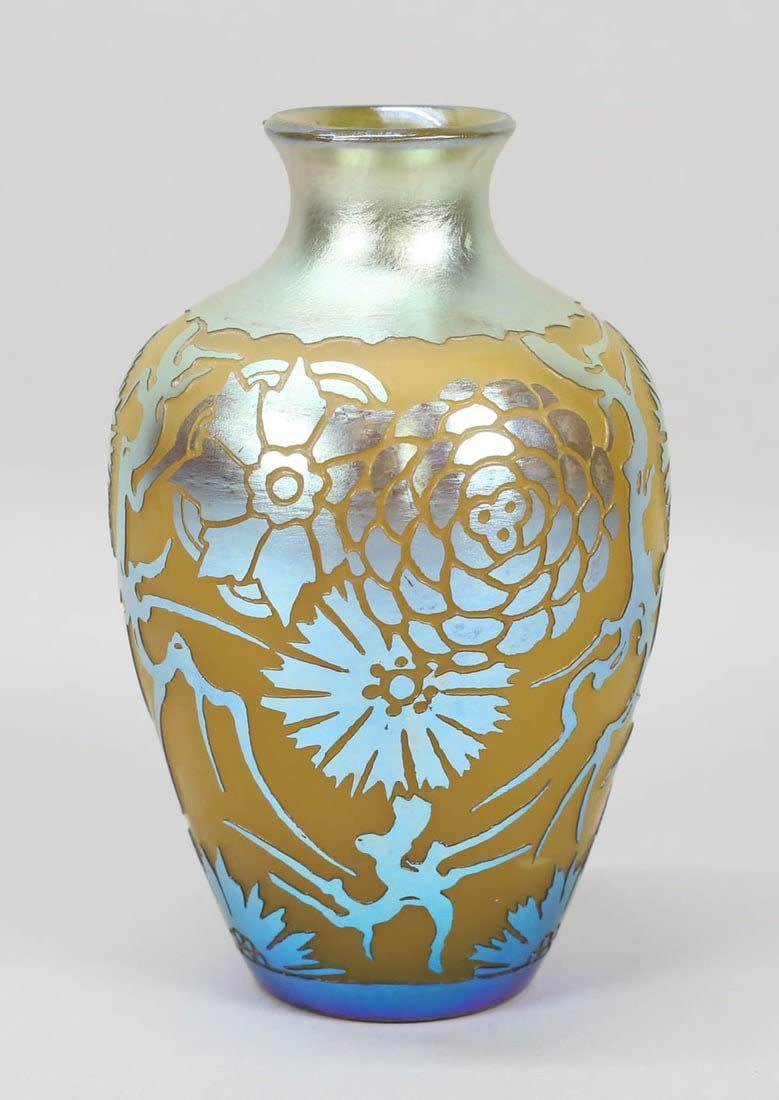 Lot 491: Steuben Acid Cut Back Art Glass Vase