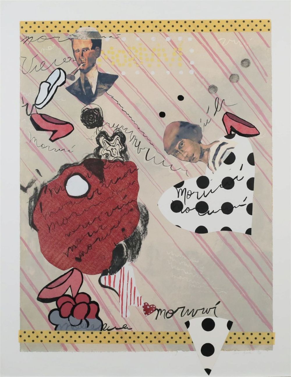 Lot 501: Ines Aponte Lithograph With Collage Morivivi