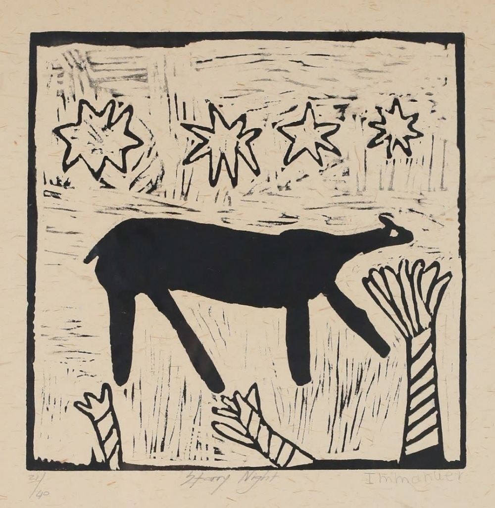 Lot 508: Immanuel Khanghono Linocut Starry Night