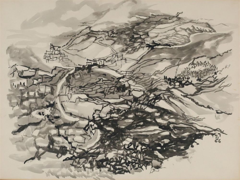 Lot 515: Ink Wash Israeli Landscape