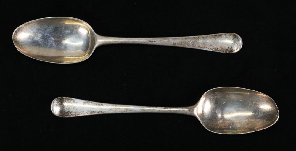 Lot 529: Pair Hester Bateman English Sterling Spoons 1776