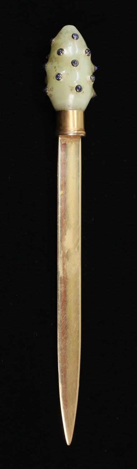 Lot 534: French 18k & Jade Letter Opener