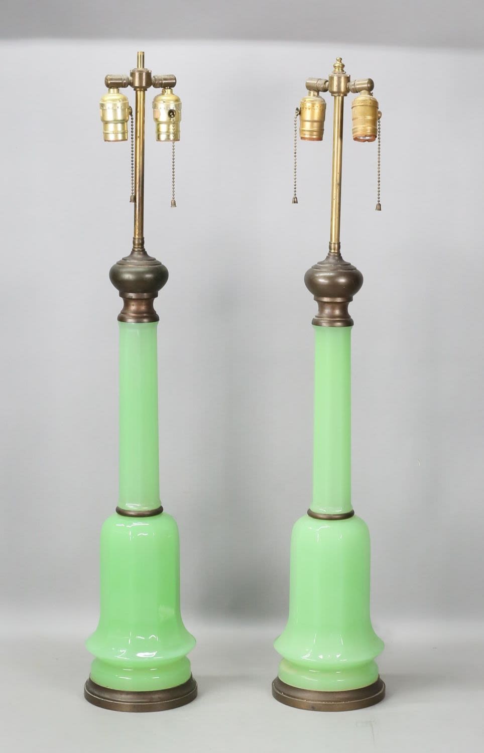 Lot 540: Pair of Green Opaline Glass Lamps