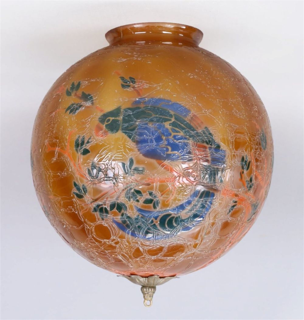 Lot 541: Handel Style Parrot Crackle Glass Shade