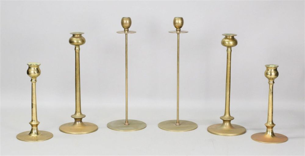 Lot 544: 3 Pairs Brass Tulip Candlesticks
