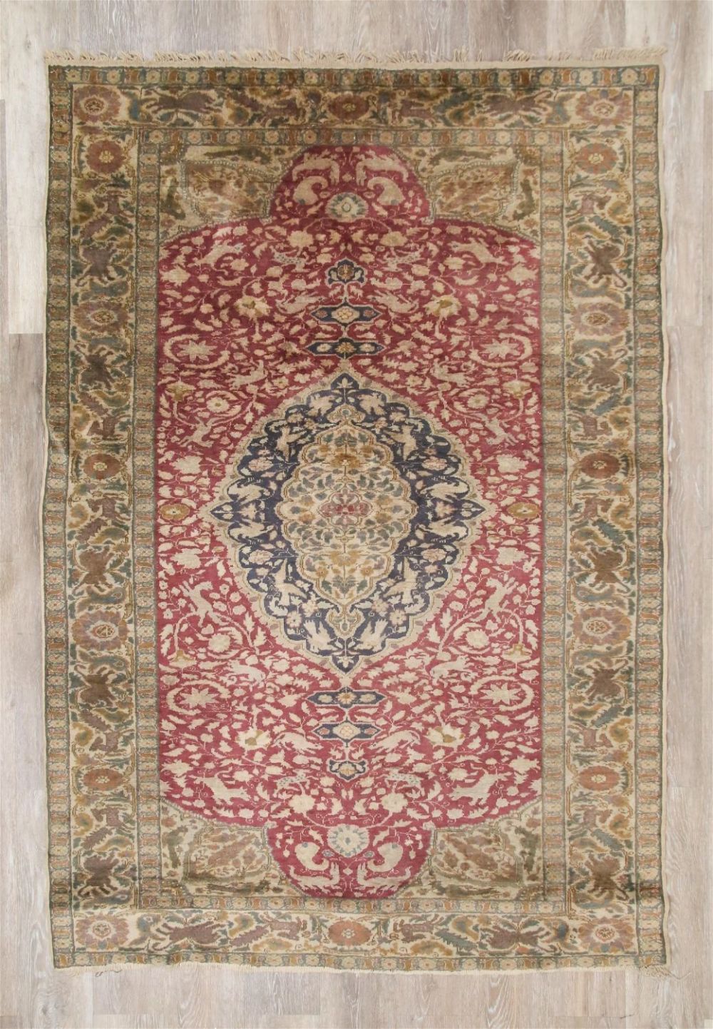 Lot 585: Persian Silk Rug With Animal Motif