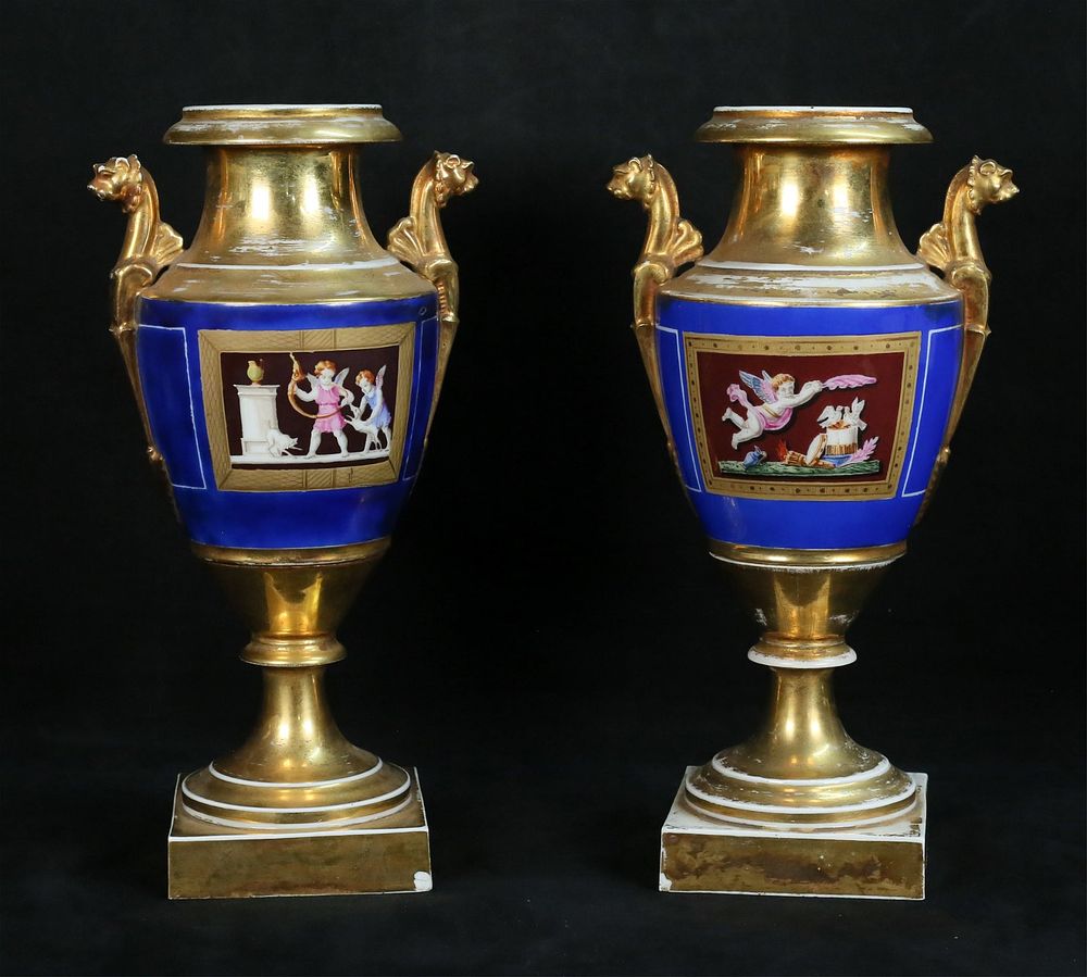 Lot 158: 2 Urn Form Porcelain 2 Handled Vases