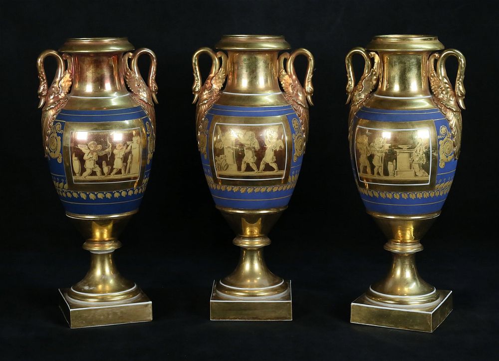 Lot 159: 3 Urn Form Porcelain 2 Handled Vases