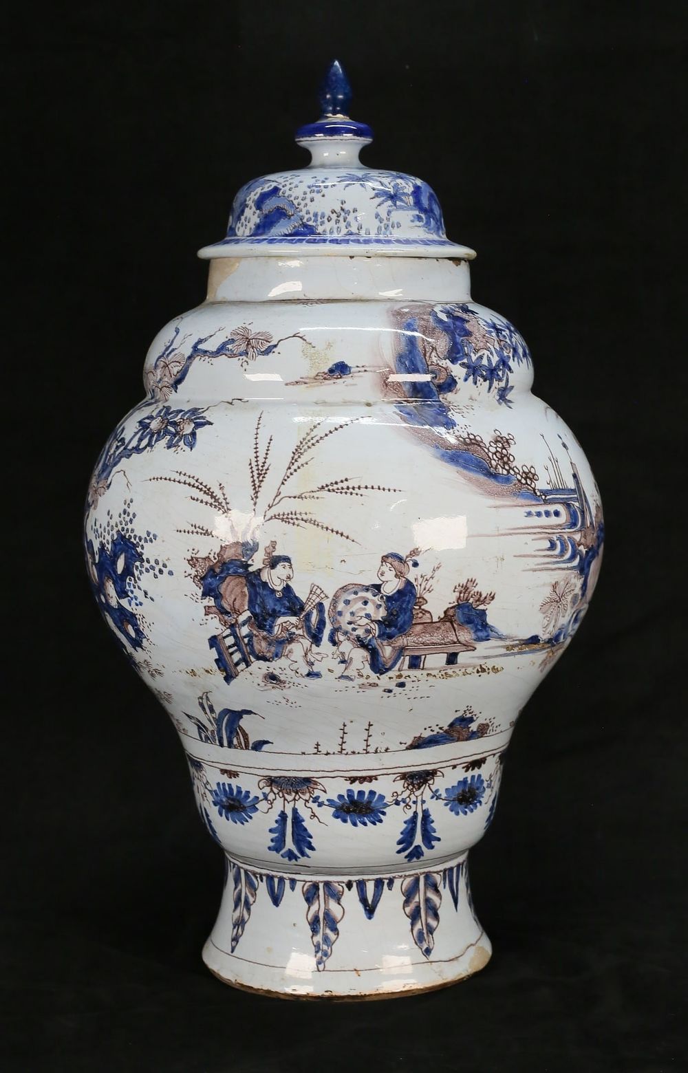Lot 161: French Faience Chinoiserie Lidded Jar