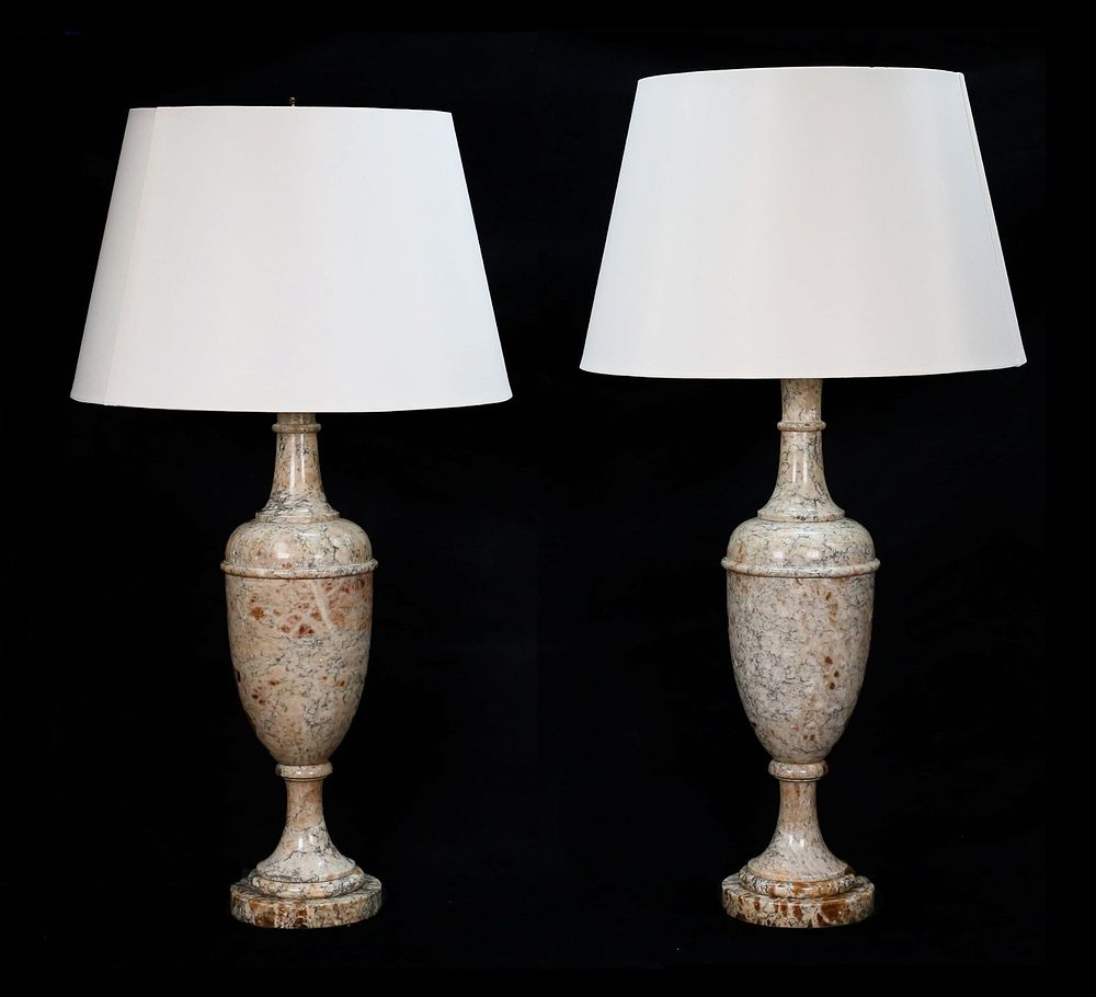 Lot 216: Pair of Italian Marble Urn Form Table Lamps