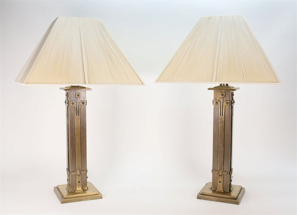 Lot 220: Pair of Arts & Crafts Style Brass Table Lamps