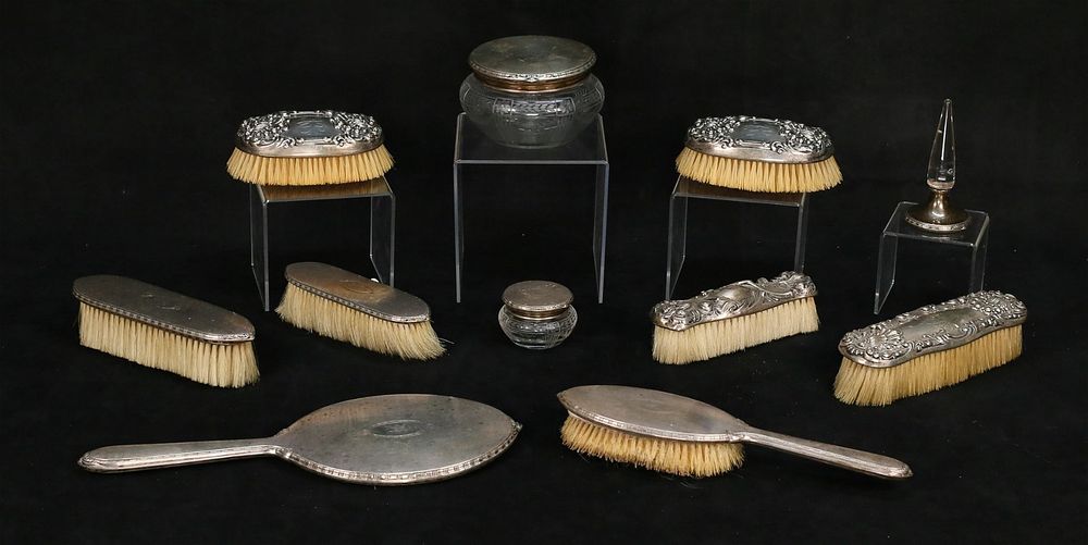 Lot 340: 10 Sterling Dresser Pieces Dominick & Haff, Kerr