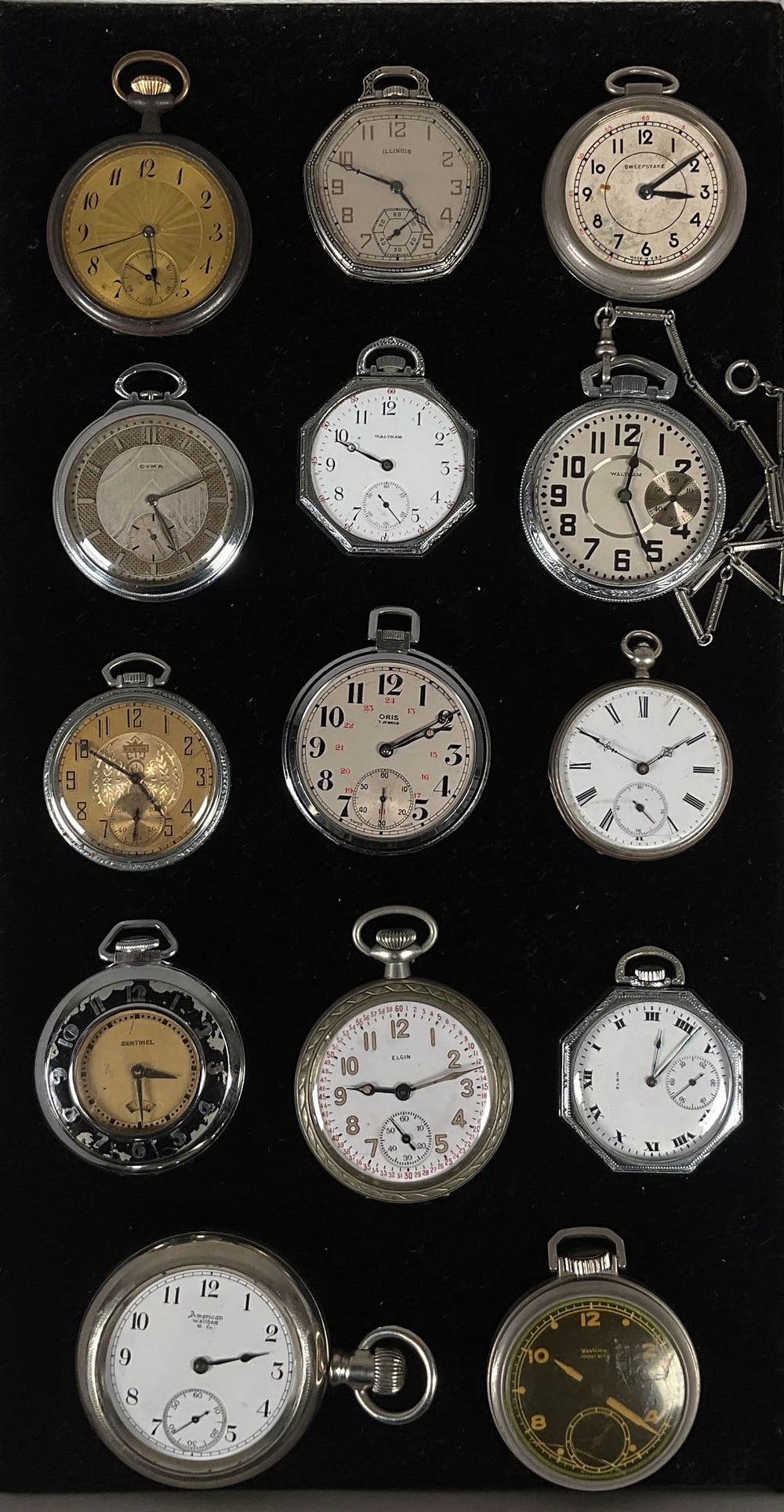 Lot 154: 14 Vintage Pocket Watches Waltham, Elgin