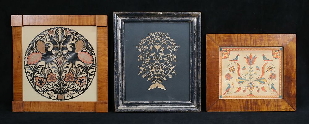 Lot 208: 3 Pieces Folk Art Cut Paper & Godillot Fraktur
