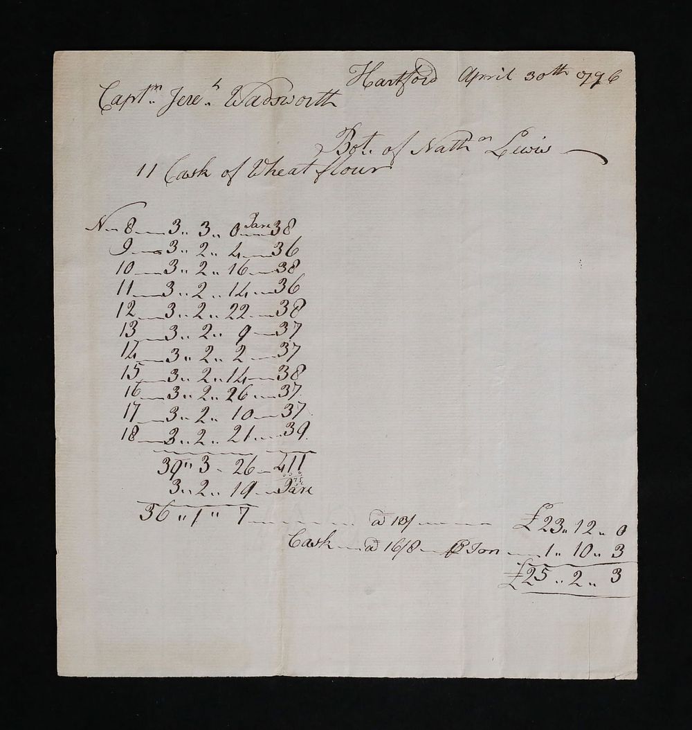 Lot 214: Revolutionary War Invoice Jeremiah Wadsworth
