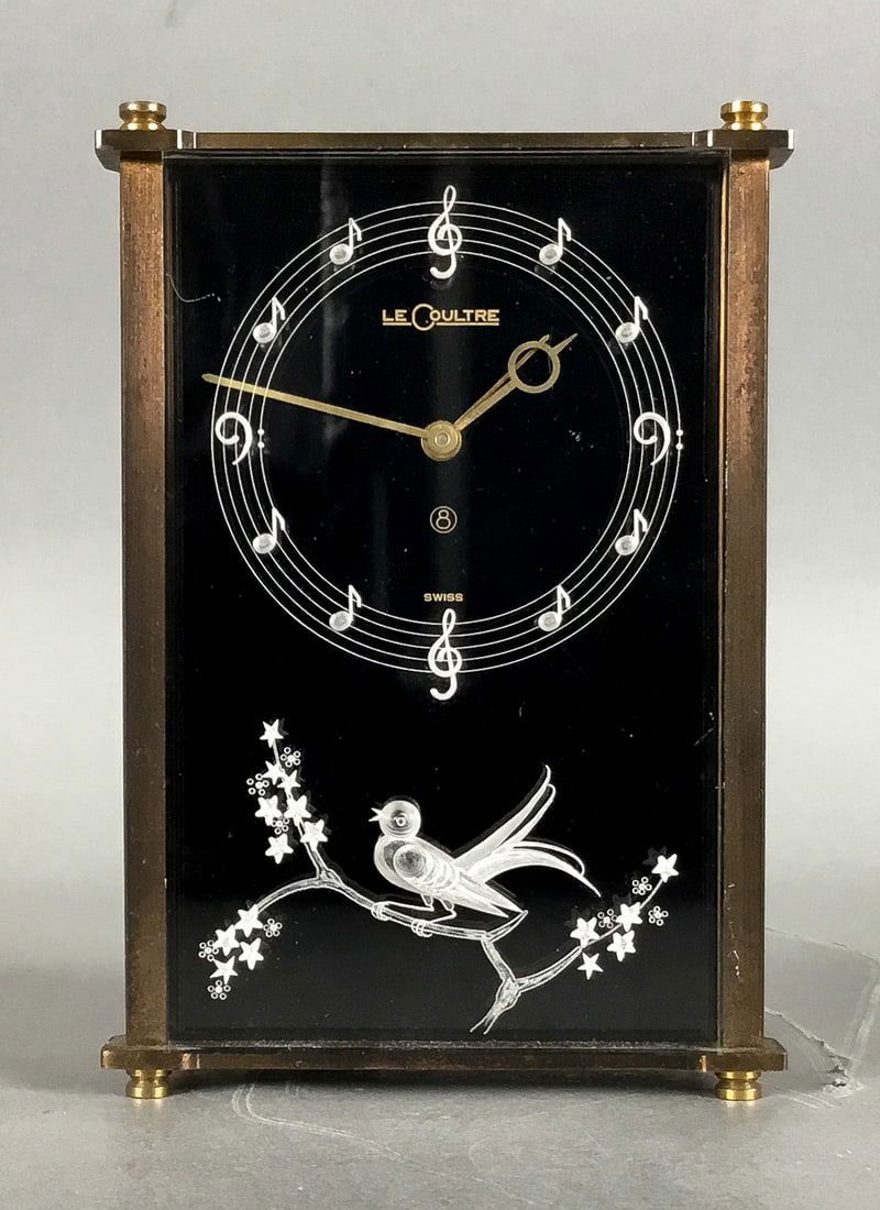Lot 215: LeCoultre Marina 8 Day Alarm Clock Bird