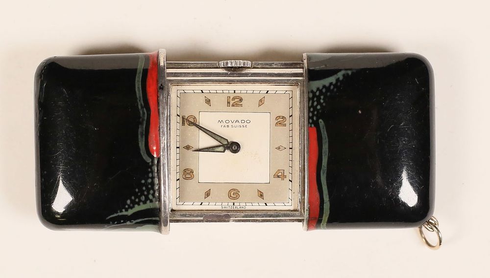 Lot 237: Movado 935 Silver & Enamel Purse Watch