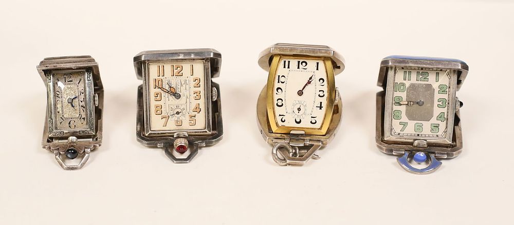 Lot 244: 4 Sterling & Enamel Pendant Watches