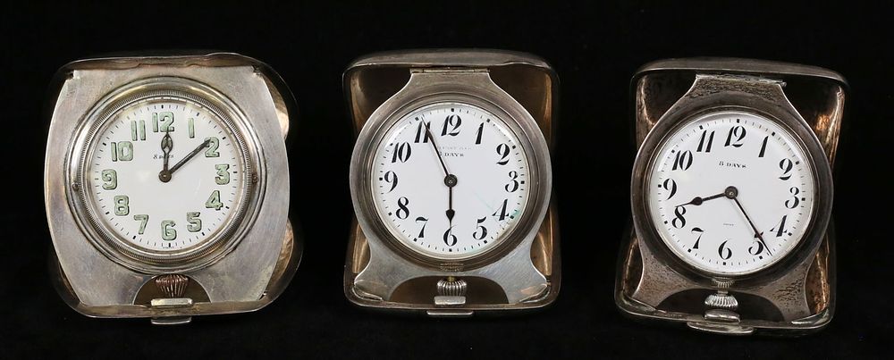 Lot 245: 3 Sterling Travel Clocks Tiffany & Co.
