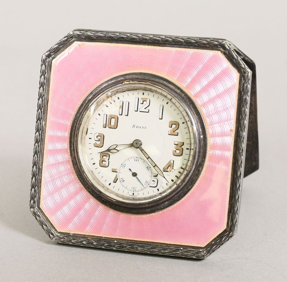 Lot 247: Tiffany & Co. Sterling & Enamel Travel Clock