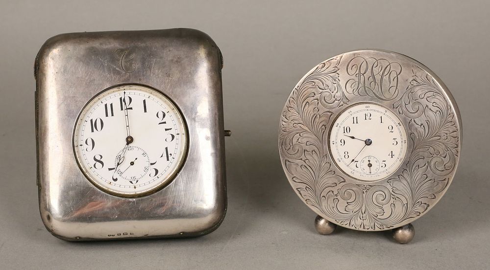 Lot 248: 2 Sterling Framed Travel Clocks
