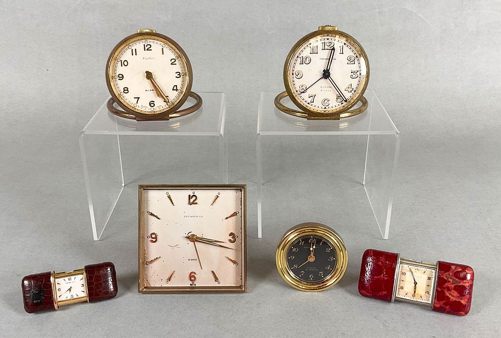Lot 250: 6 Travel Clocks & Purse Watches Tiffany & Cartier
