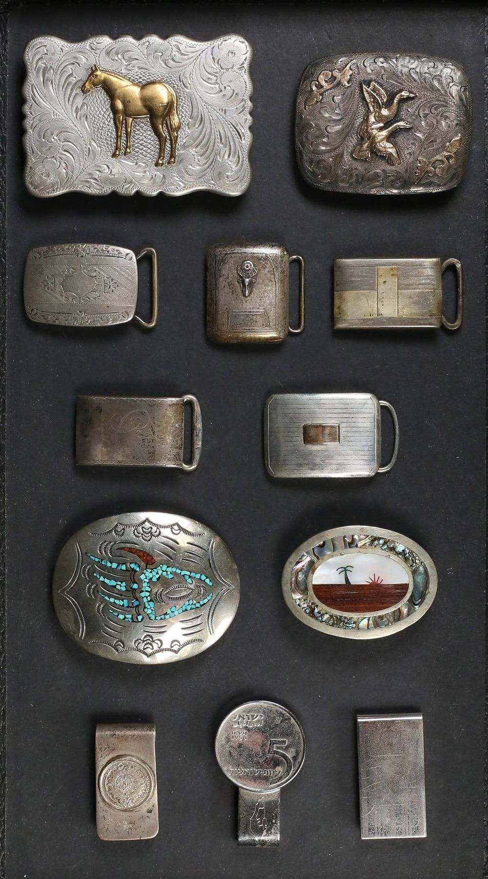Lot 275: Lot of Belt Buckles & Money Clips Sterling, Nezzie