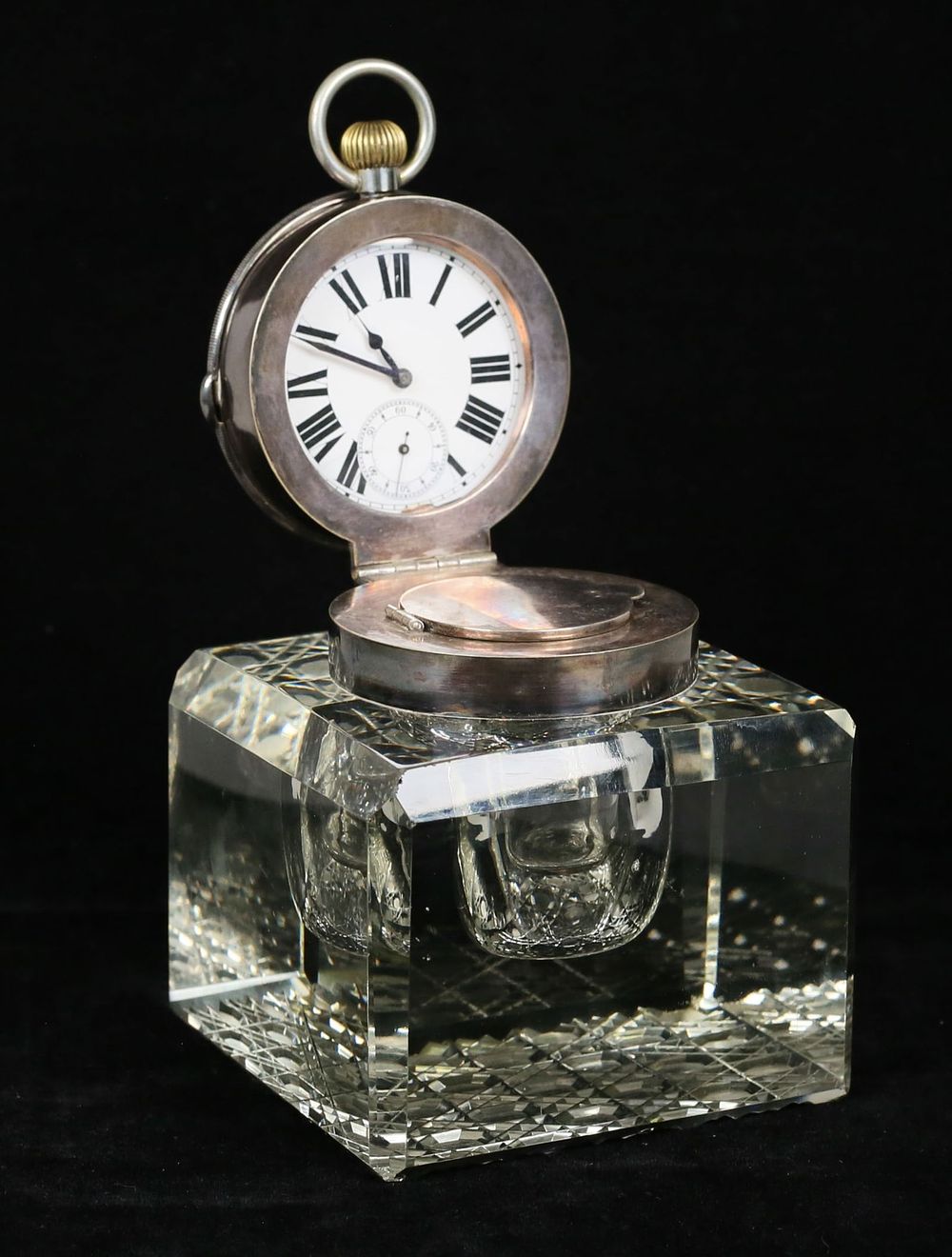 Lot 306: J. Grinsell Crystal Pocket Watch Inkwell