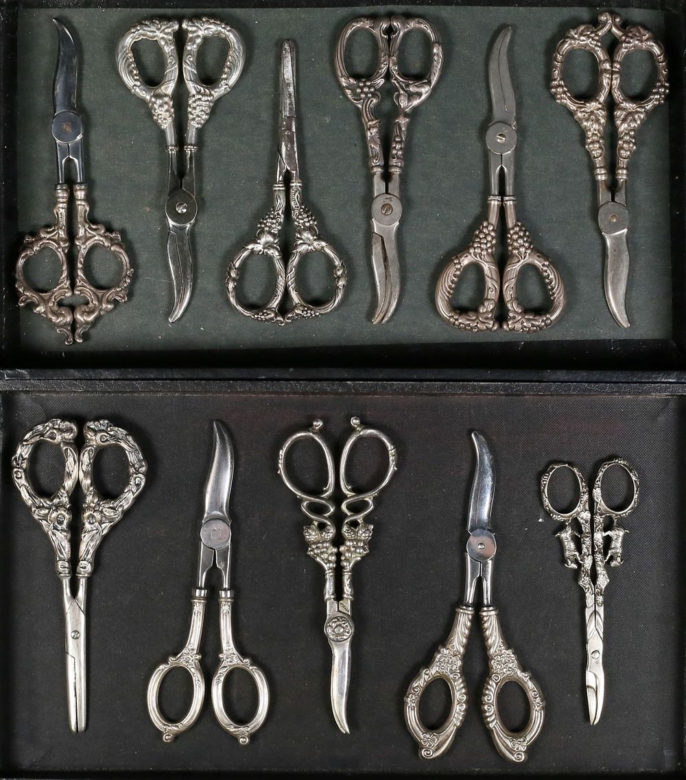 Lot 313: 11 Pairs Grape Shears Sterling & Sterling Handled