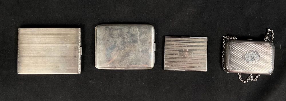 Lot 322: 4 Pieces Sterling Cigarette Cases, Compact, Purse