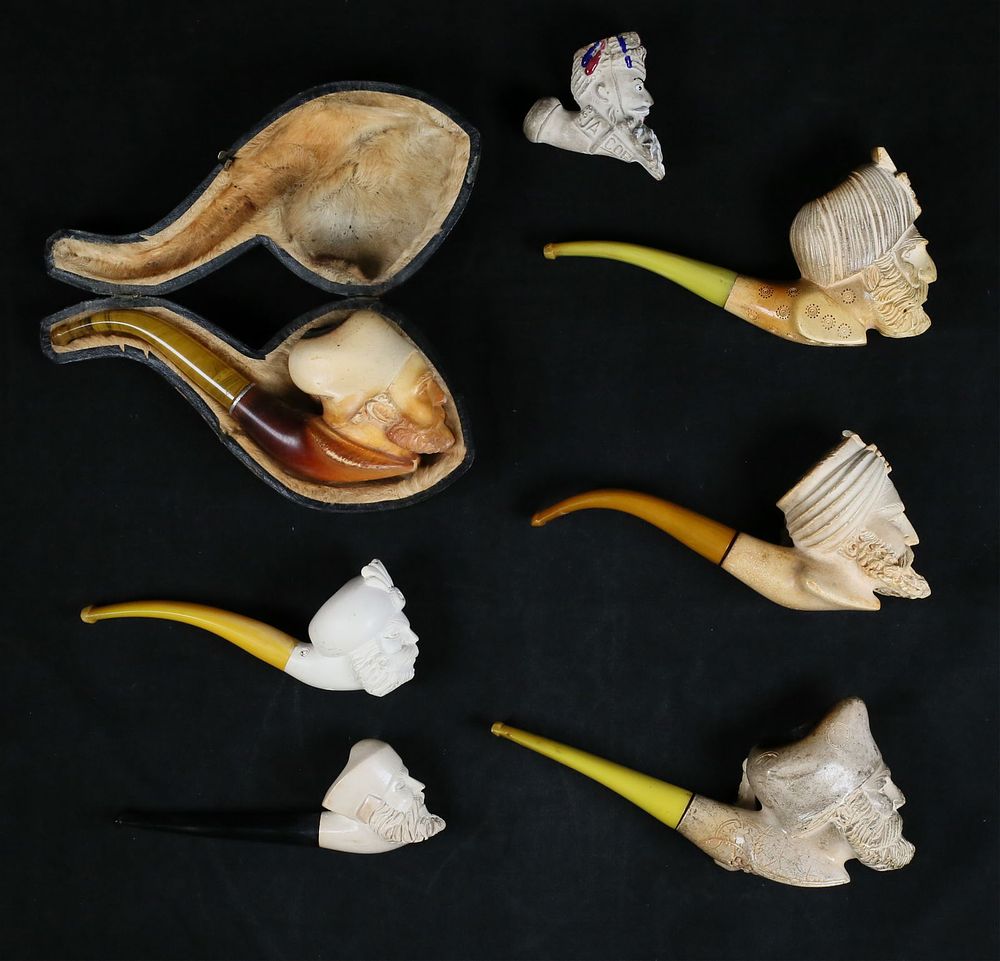 Lot 330: 7 Figural Sultan Meerschaum Pipes