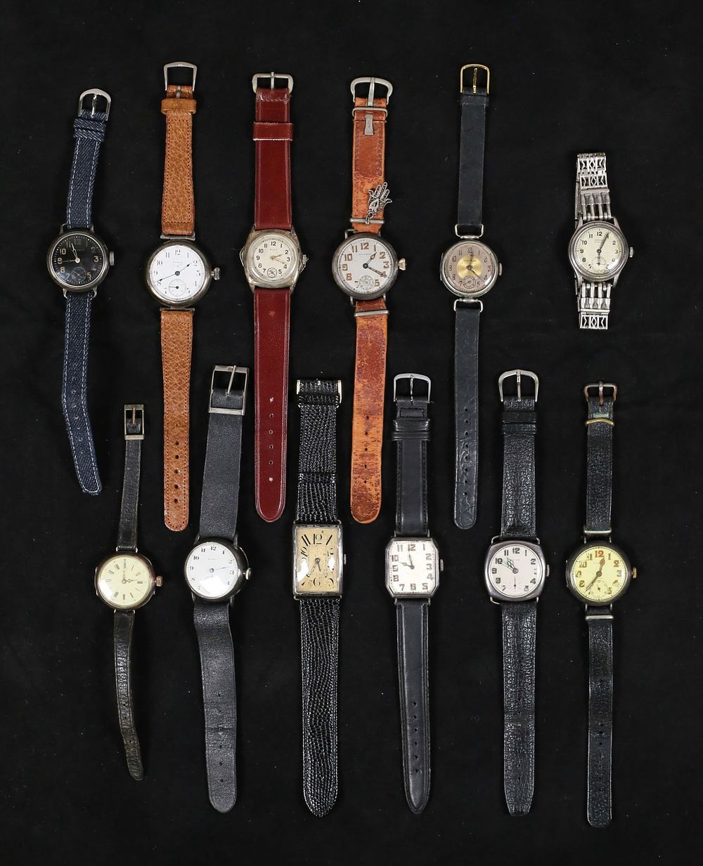 Lot 337: 12 Sterling & 800 Silver Watches Elgin, Waltham