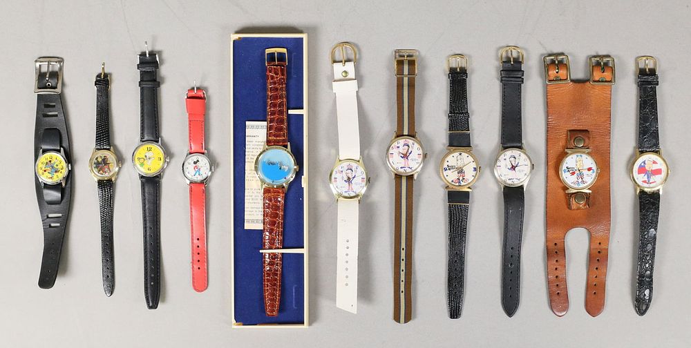 Lot 339: 11 Vintage Novelty Watches Mickey Mouse, Snoopy