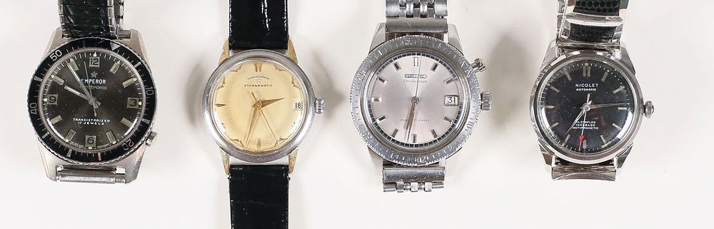 Lot 340: 4 Watches Seiko, Nicolet, Eternamatic, Emperor