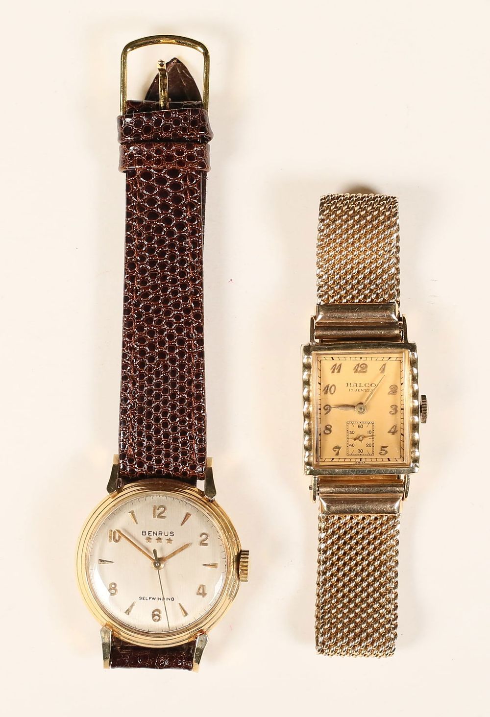 Lot 348: 2 14k Gold Watches Ralco & Benrus