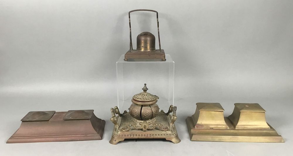 Lot 353: 4 Brass Inkwells