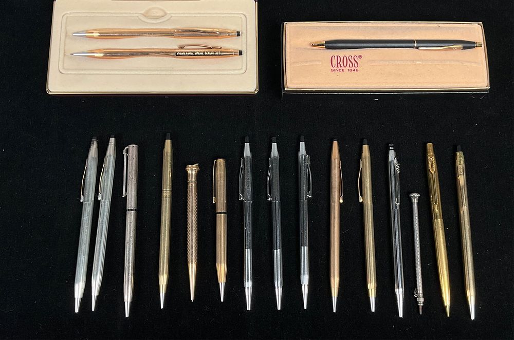 Lot 365: 17 Pens & Pencils, Tiffany, Cross, Gold Filled