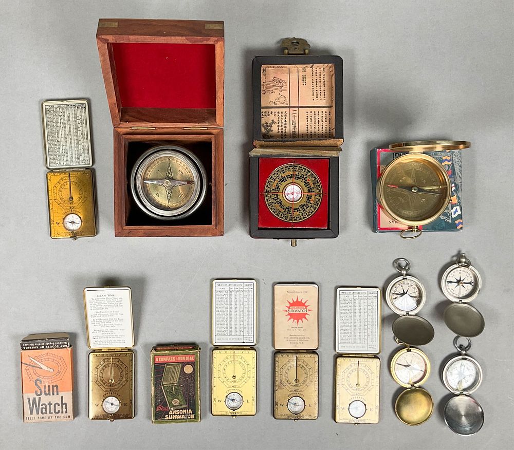 Lot 368: Lot of 12 Compasses Sun Watch, Ship's Compass