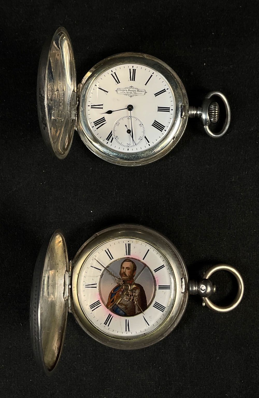 Lot 372: 2 Russian 84 Silver Hunting Case Pocket Watches