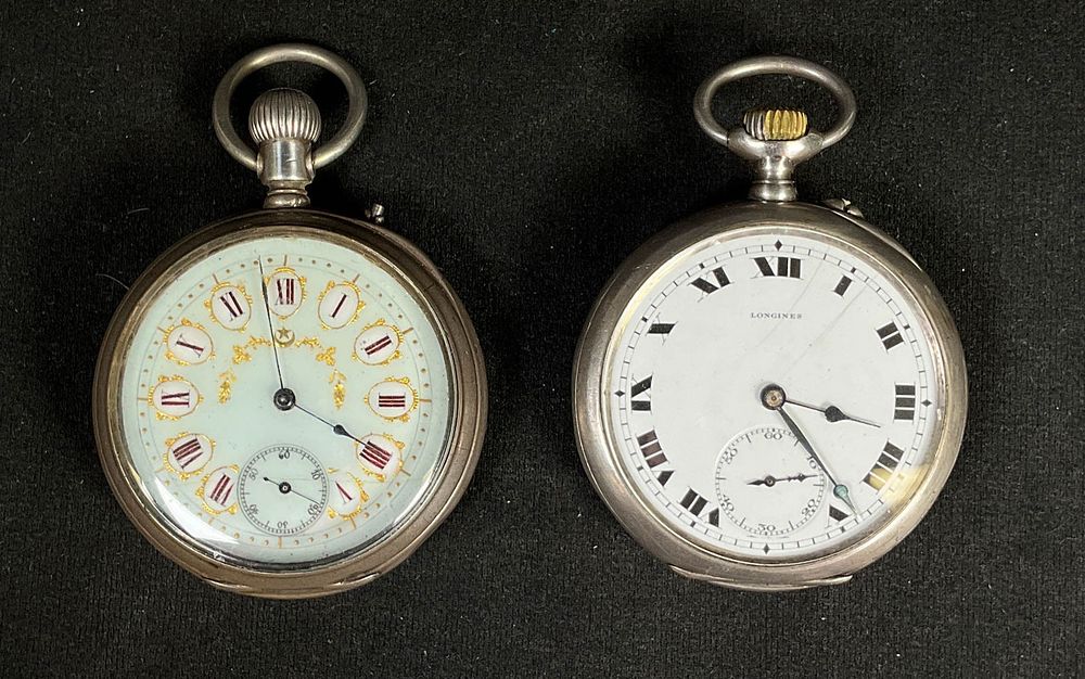 Lot 374: 2 Longines Silver Pocket Watches