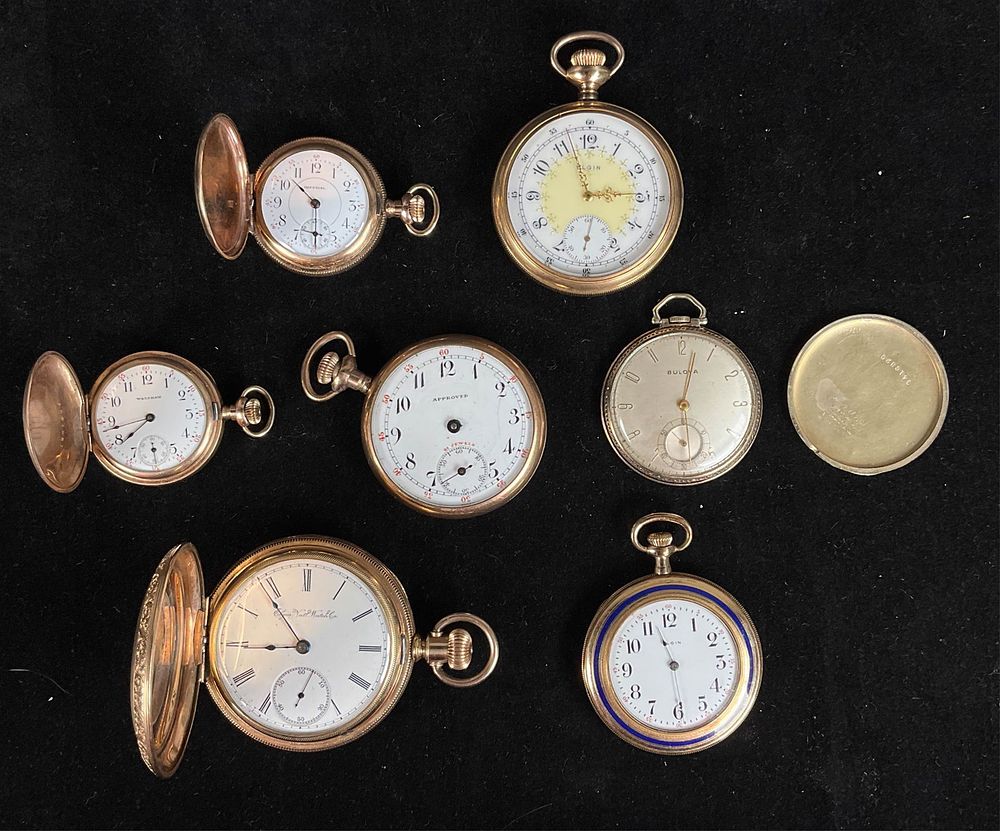 Lot 377: 7 Pocket Watches Gold Filled, Gold Plated