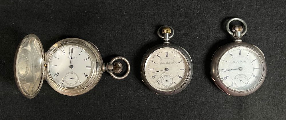 Lot 384: 3 Coin Silver Pocket Watches Waltham, Columbus