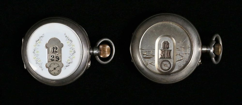 Lot 386: 2 Swiss 900 & 935 Silver Jump Hour Pocket Watches