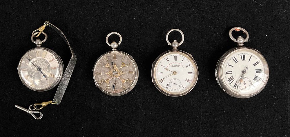 Lot 428: 4 English Sterling Key Wind Pocket Watches