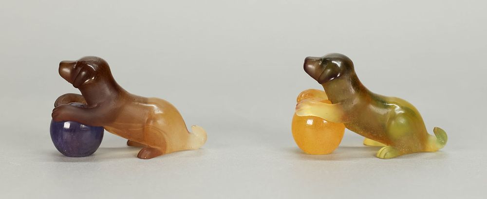 Lot 184: Pair Daum Pate de Verre Dog Figurines