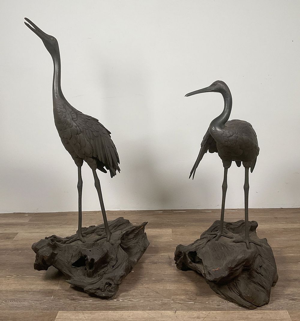 Lot 200: Pair of Japanese Bronze Cranes