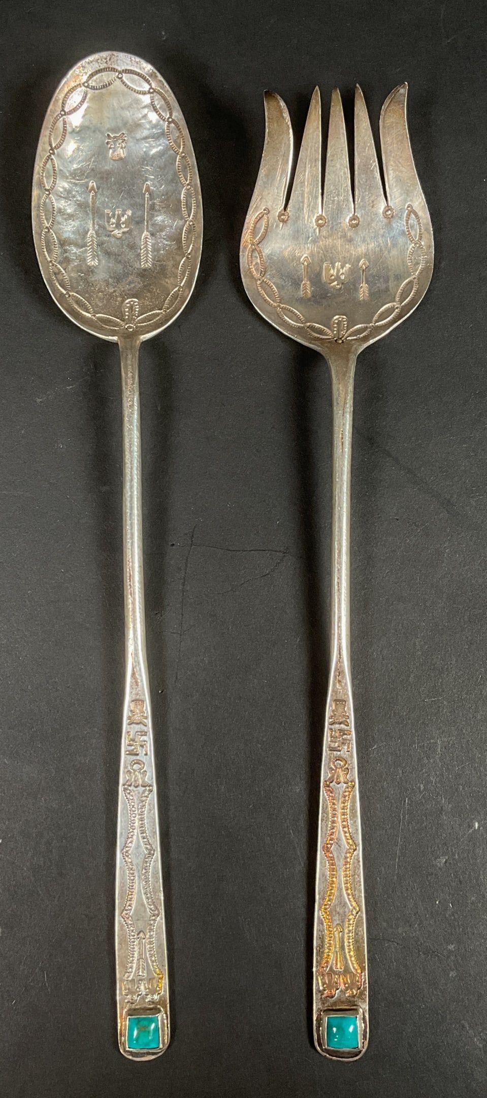 Lot 242: Southwest Sterling Silver Salad Serving Set